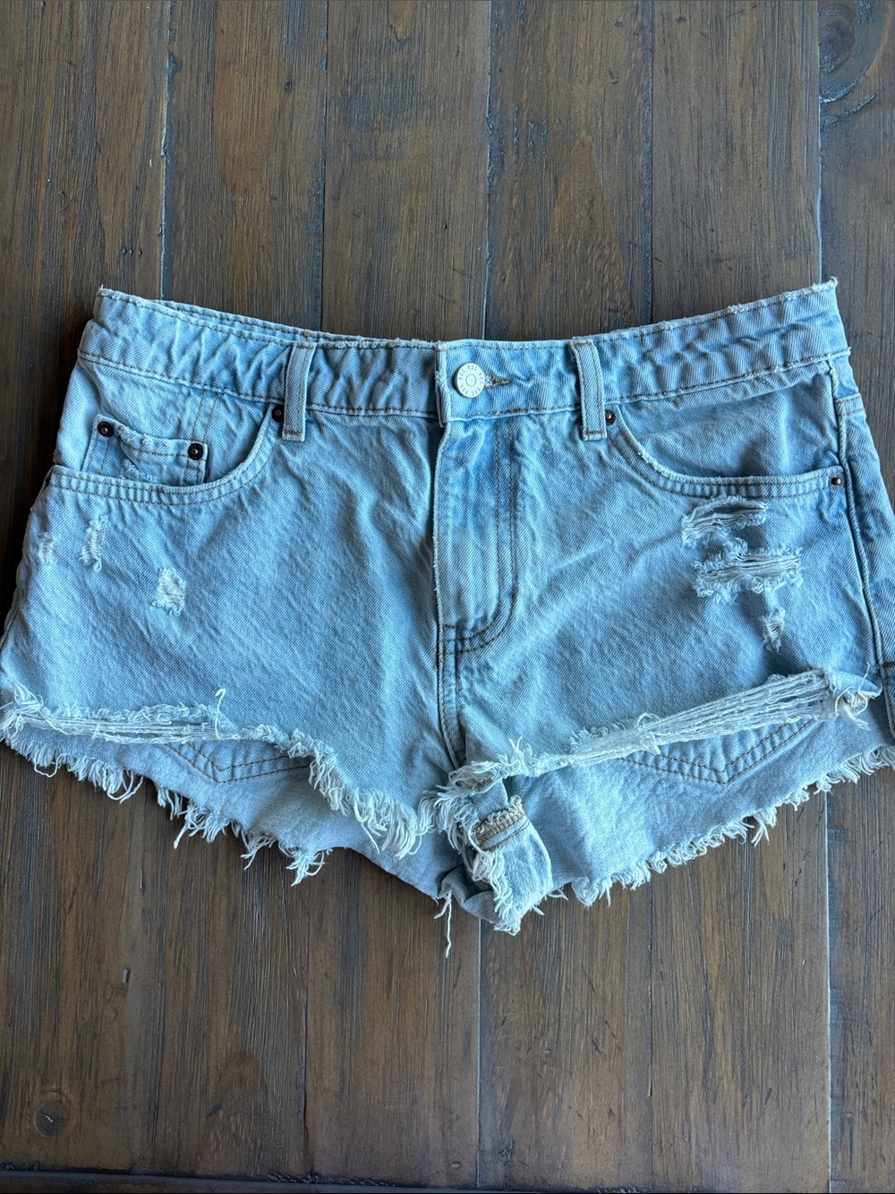 BDG Light Blue Frayed Hem Denim Shorts
